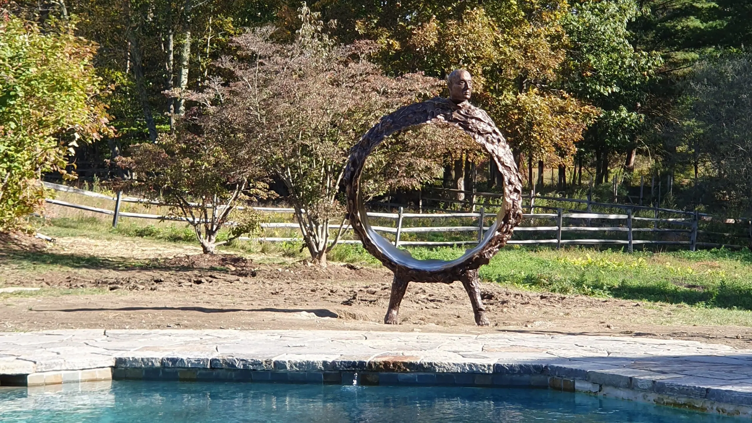 Outer Limits, a monumental bronze sculpture by Dan Reisner in a green landscape